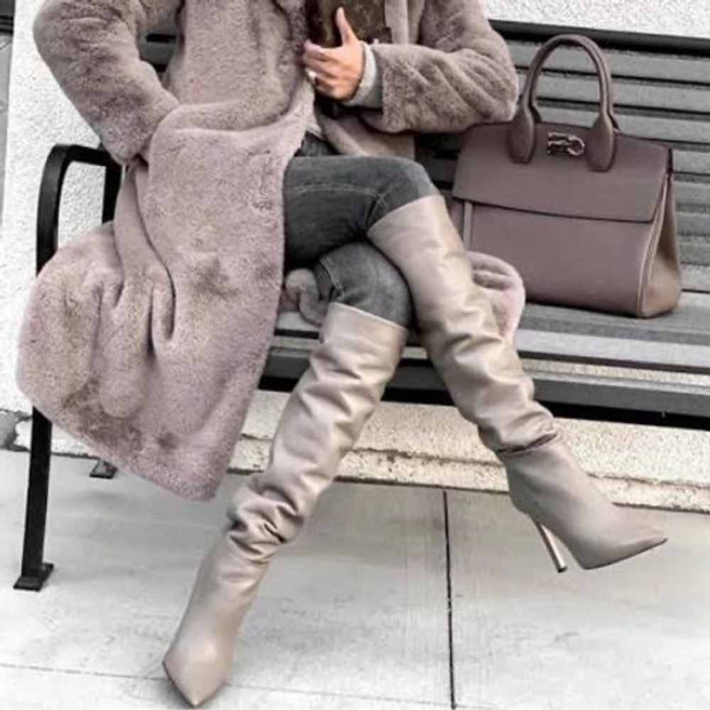 Tamara Mellon Icon Taupe Leather Knee High Boots Stiletto Heel Size 40 NIB